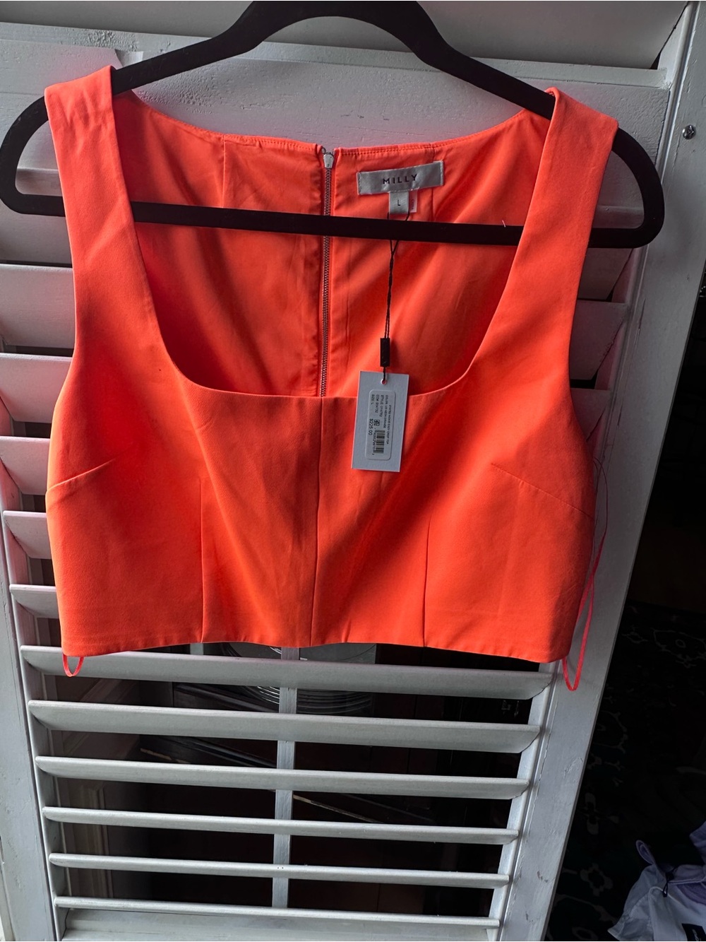 Milly Neon Orange Cropped Square-Neck Tank